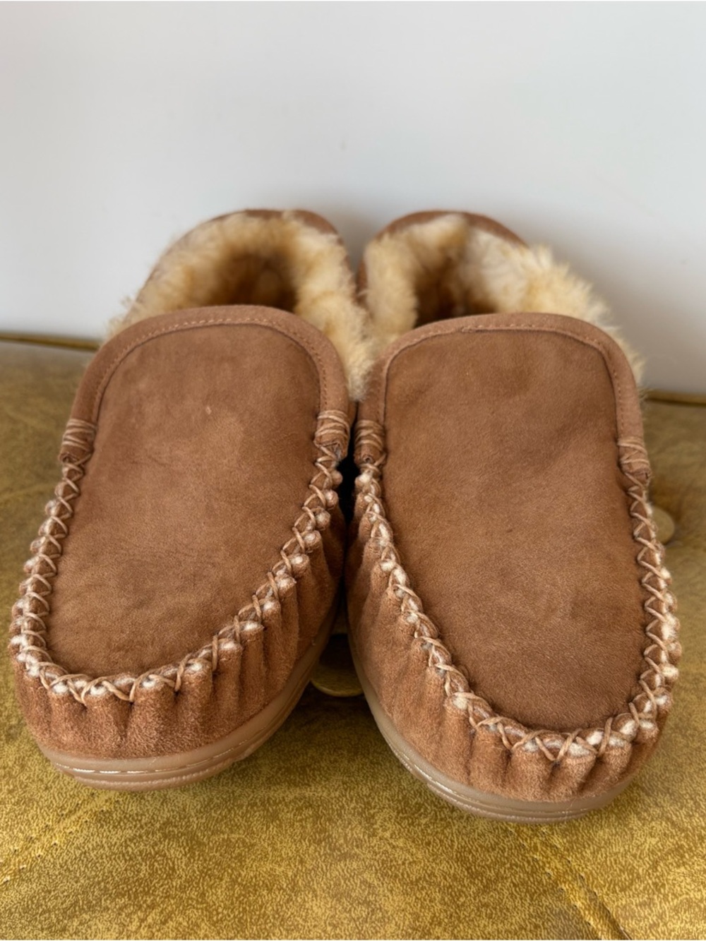 L.L. Bean Men’s Wicked Good Moccasins – Brown Suede Shearling Slipper – Size 7M - Picture 4 of 11